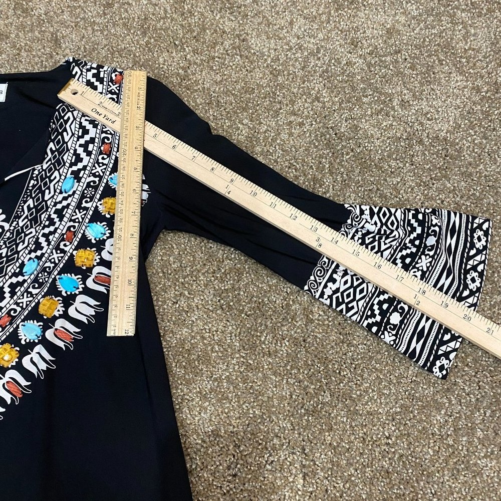 Chico's Beaded Southwestern Dress Size Small 0, Size 4 Stretch Colorful Bell Sle - Picture 12 of 12